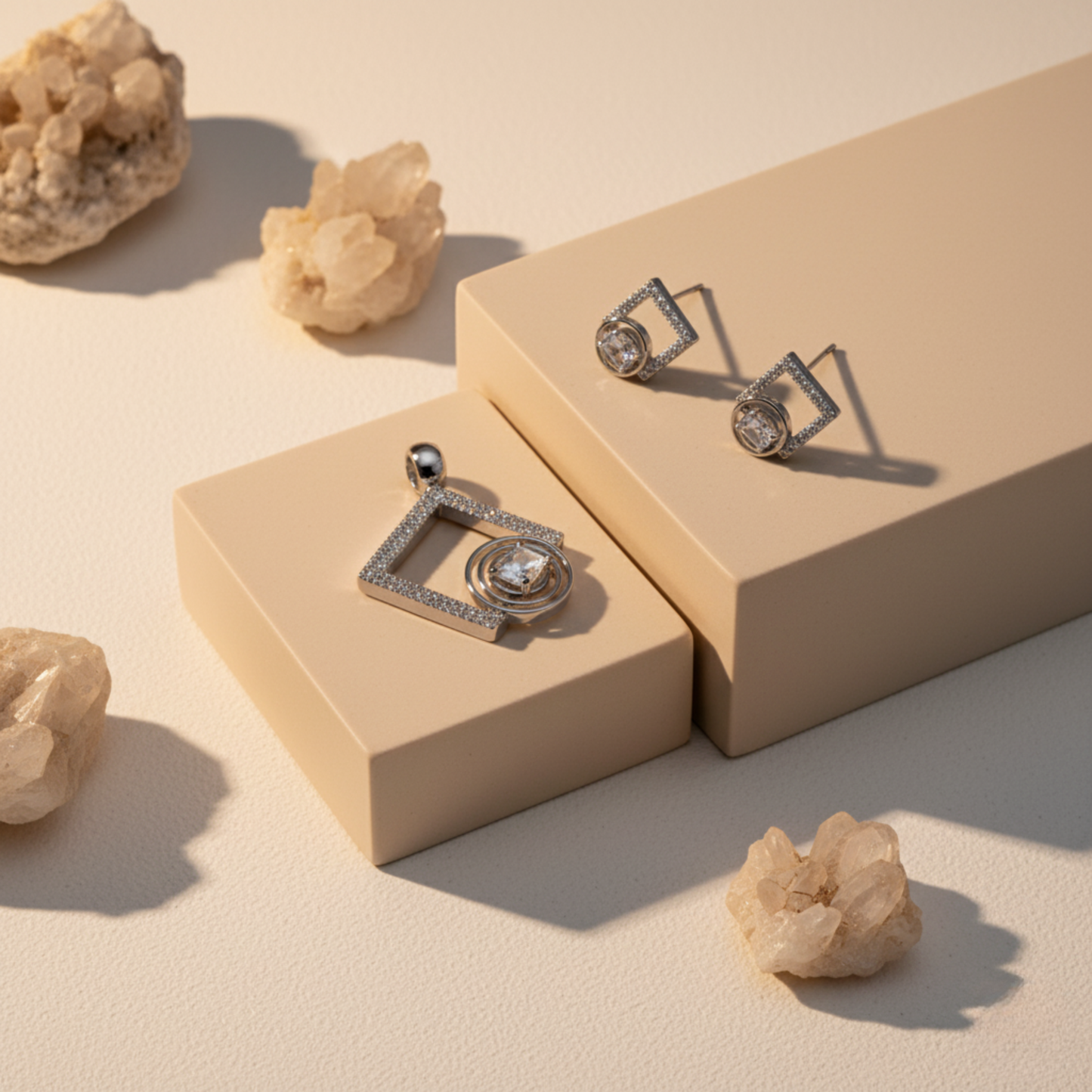 Architectural Pavé Square Jewelry Set