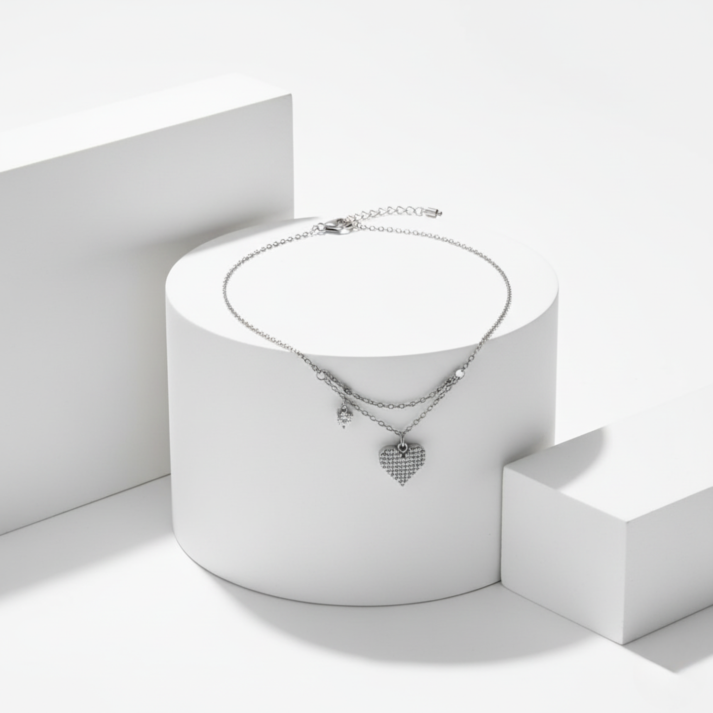 Pavé Heart Layered Dangle Bracelet