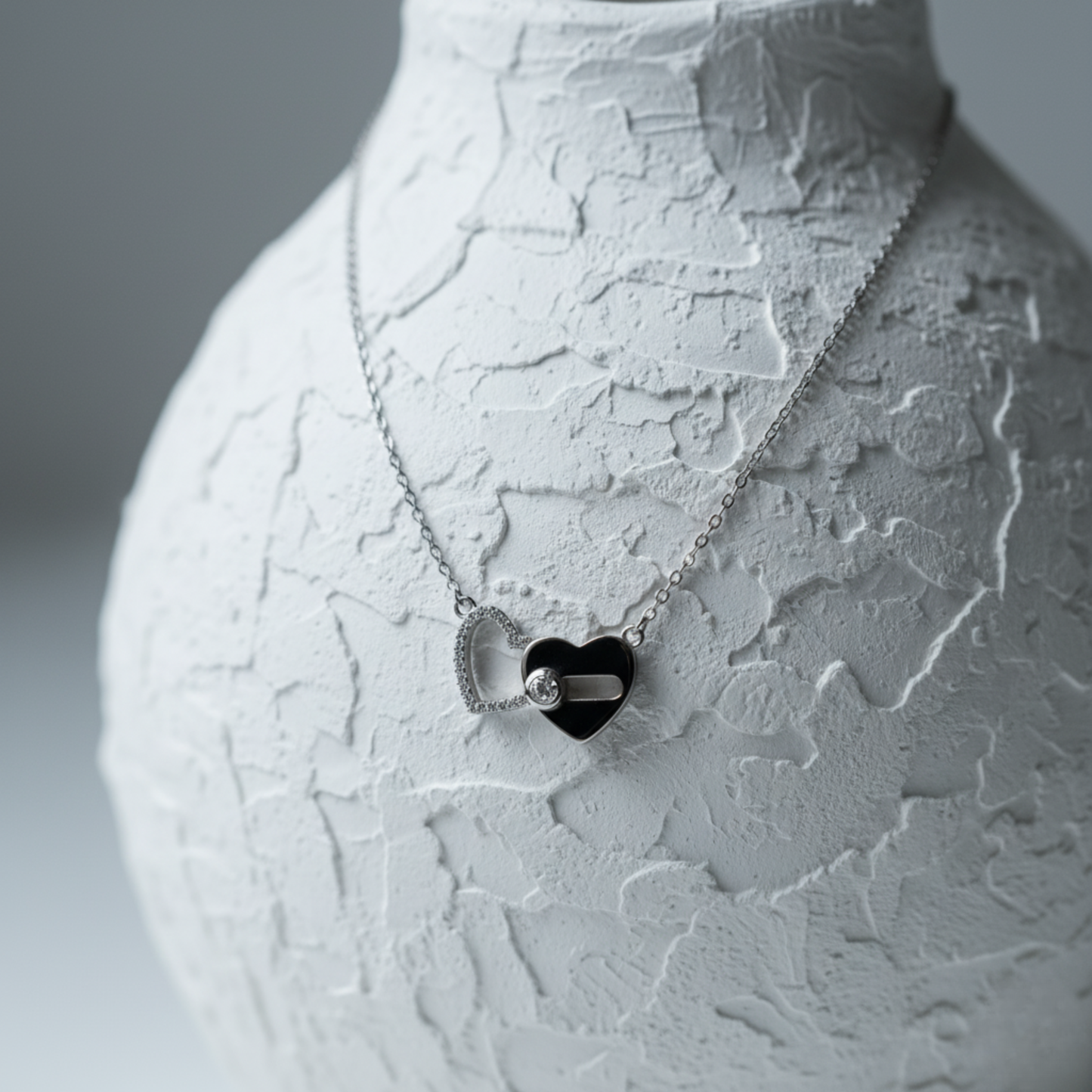Connected Hearts Pavé Solitaire Necklace