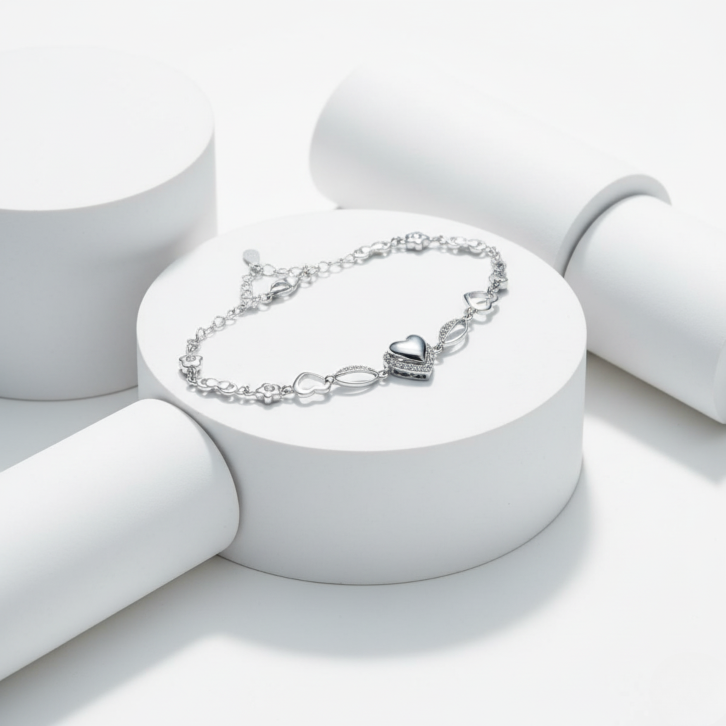 Puffed Heart Love Link Bracelet