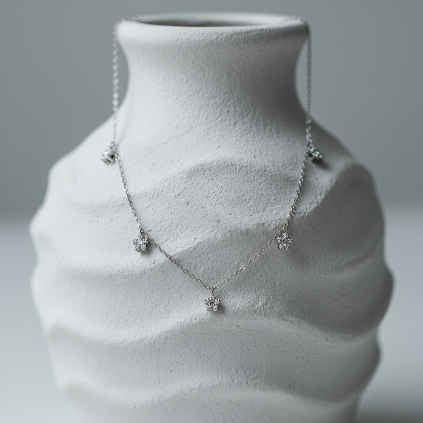 Dainty Pavé Flower Station Necklace