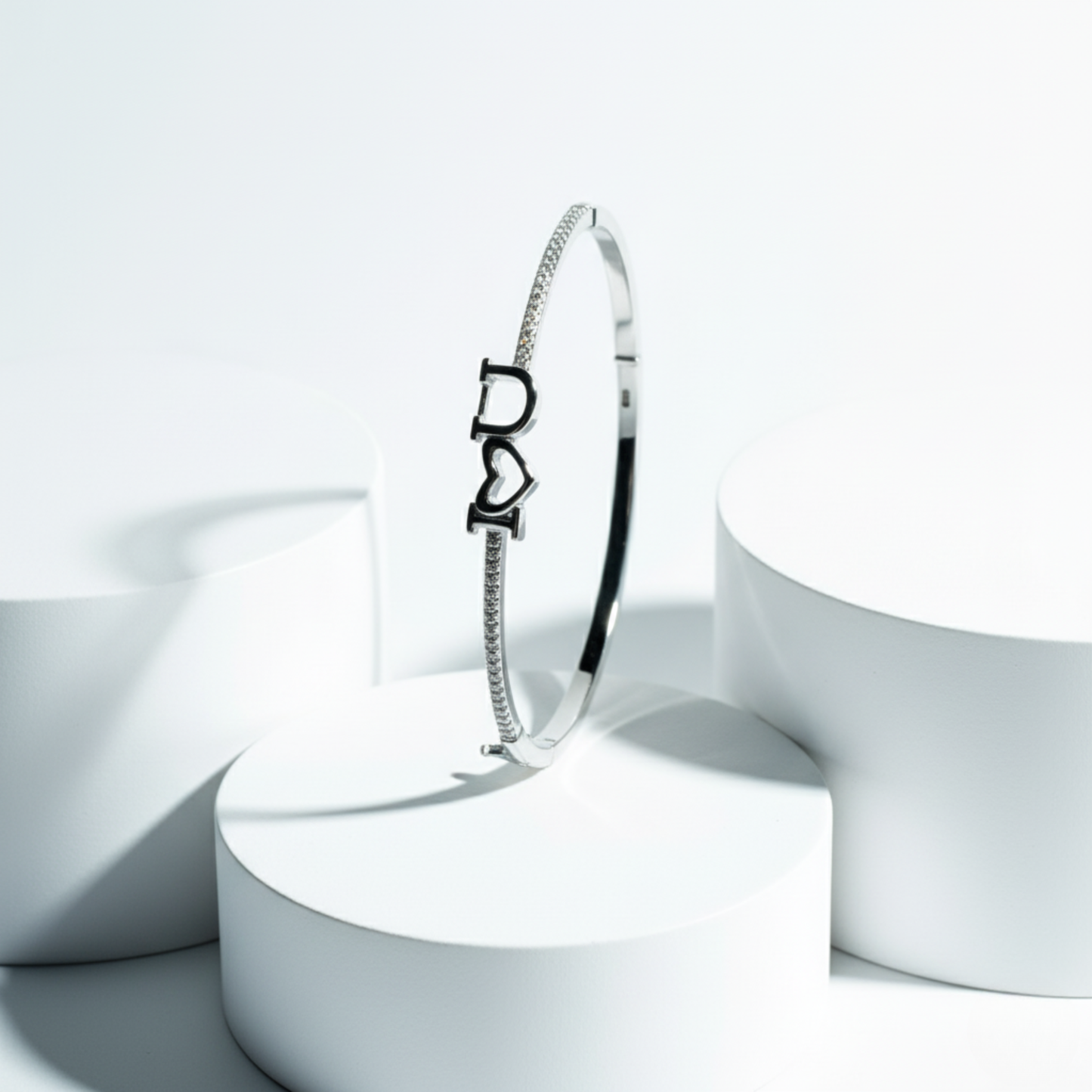 Pave Initial Love Rigid Bracelet