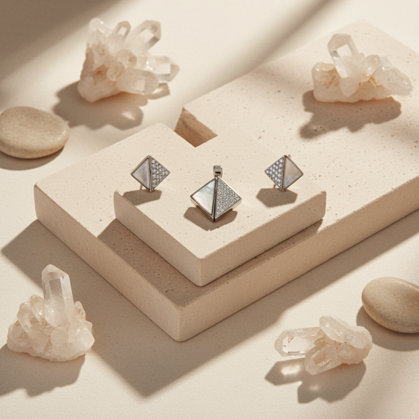 Modern Shell & Pavé Sterling Set