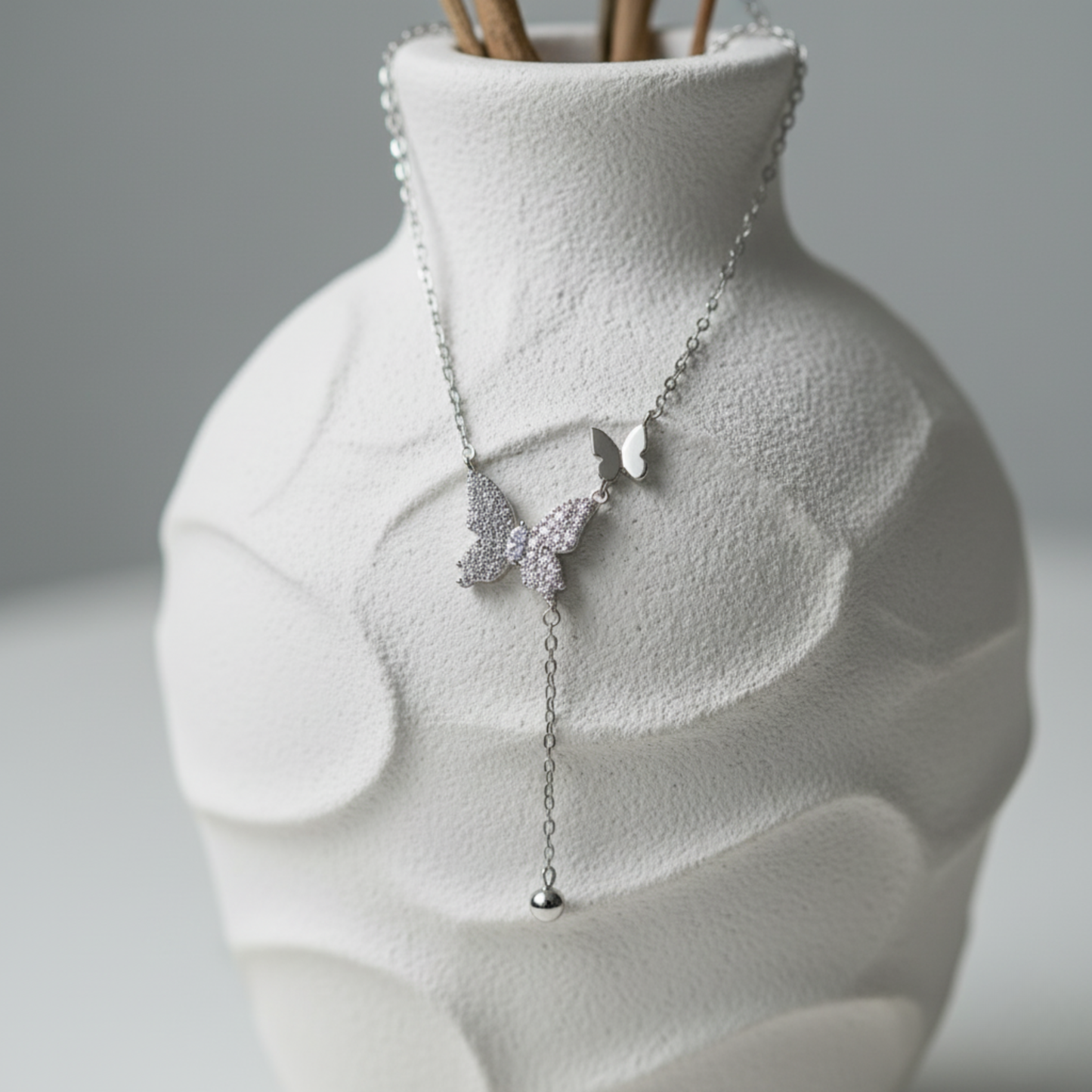 Dancing Butterfly Pavé Lariat Necklace