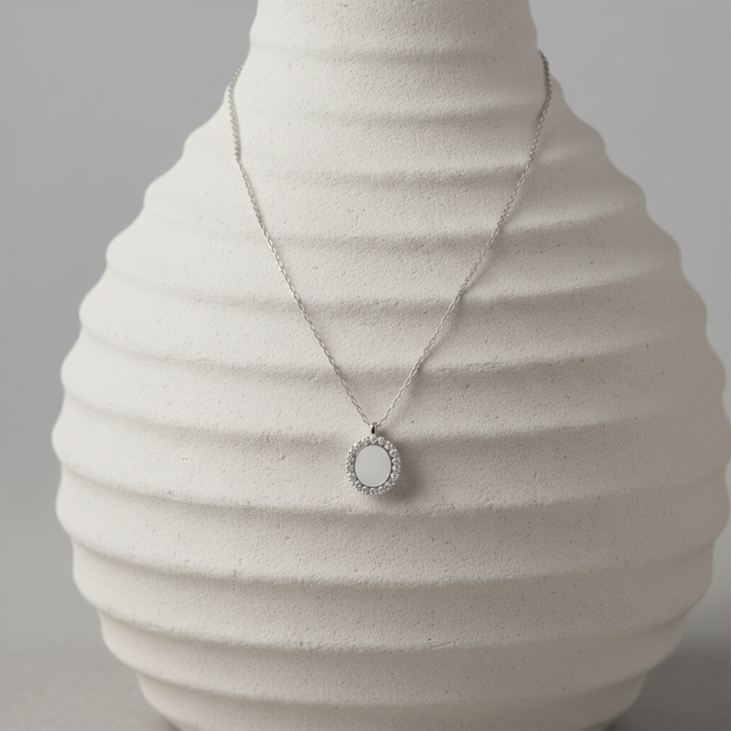 Classic Pearl Halo Solitaire Necklace
