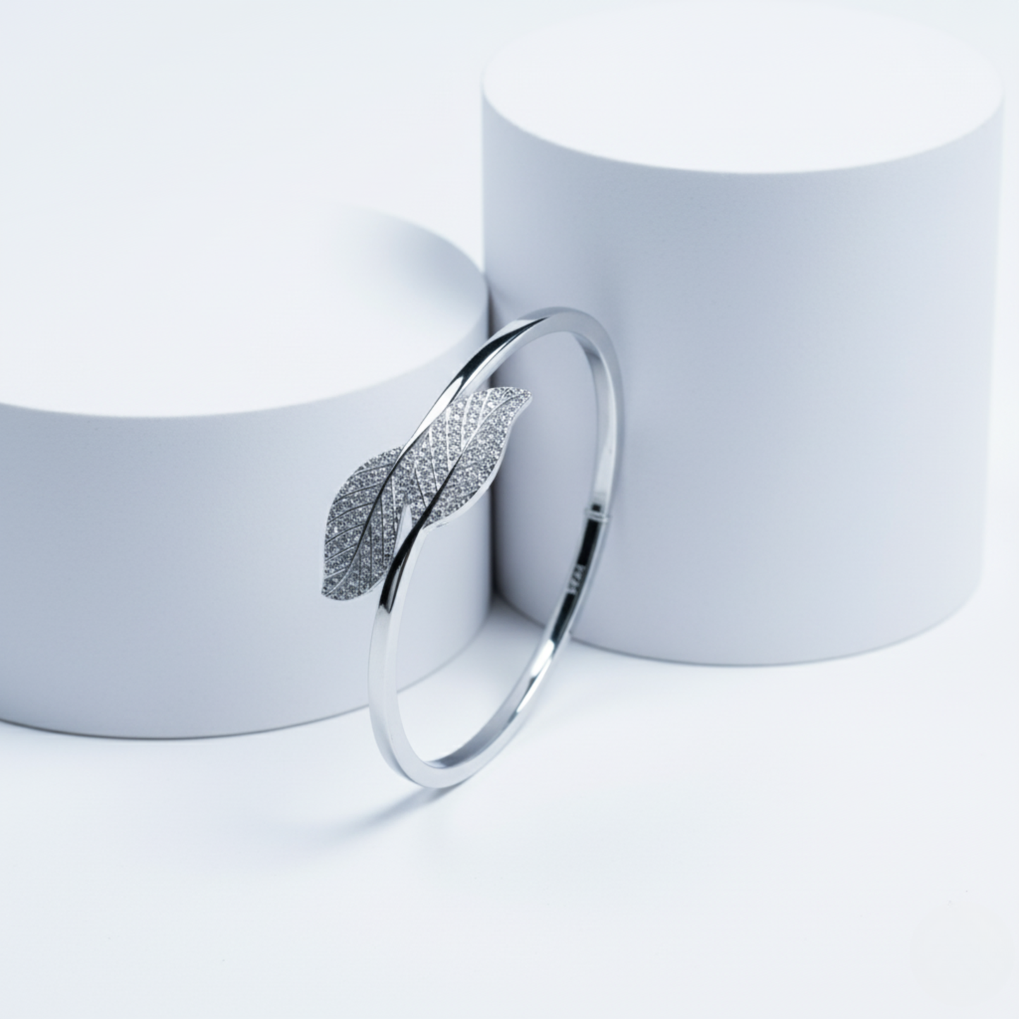 Pave Leaf Embrace Rigid Bracelet