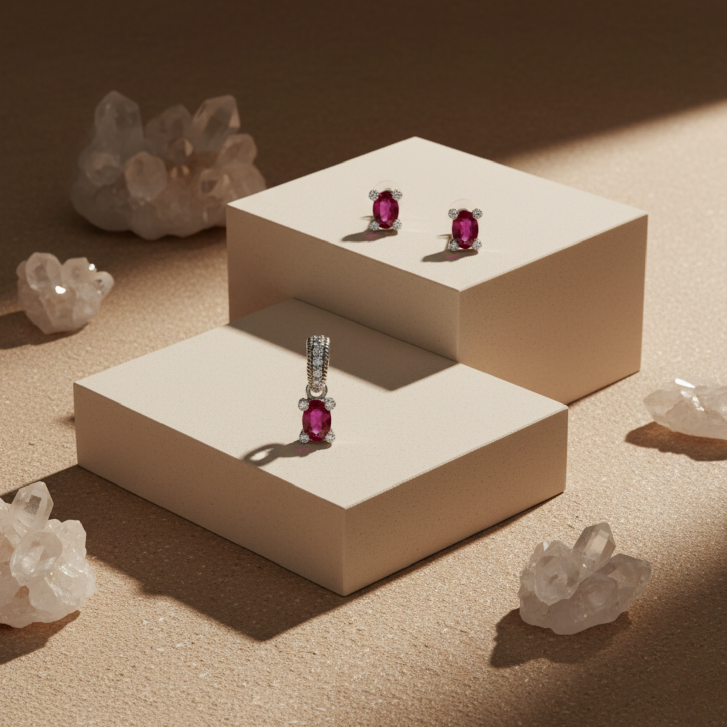 Scarlet Oval Gemstone Sterling Set