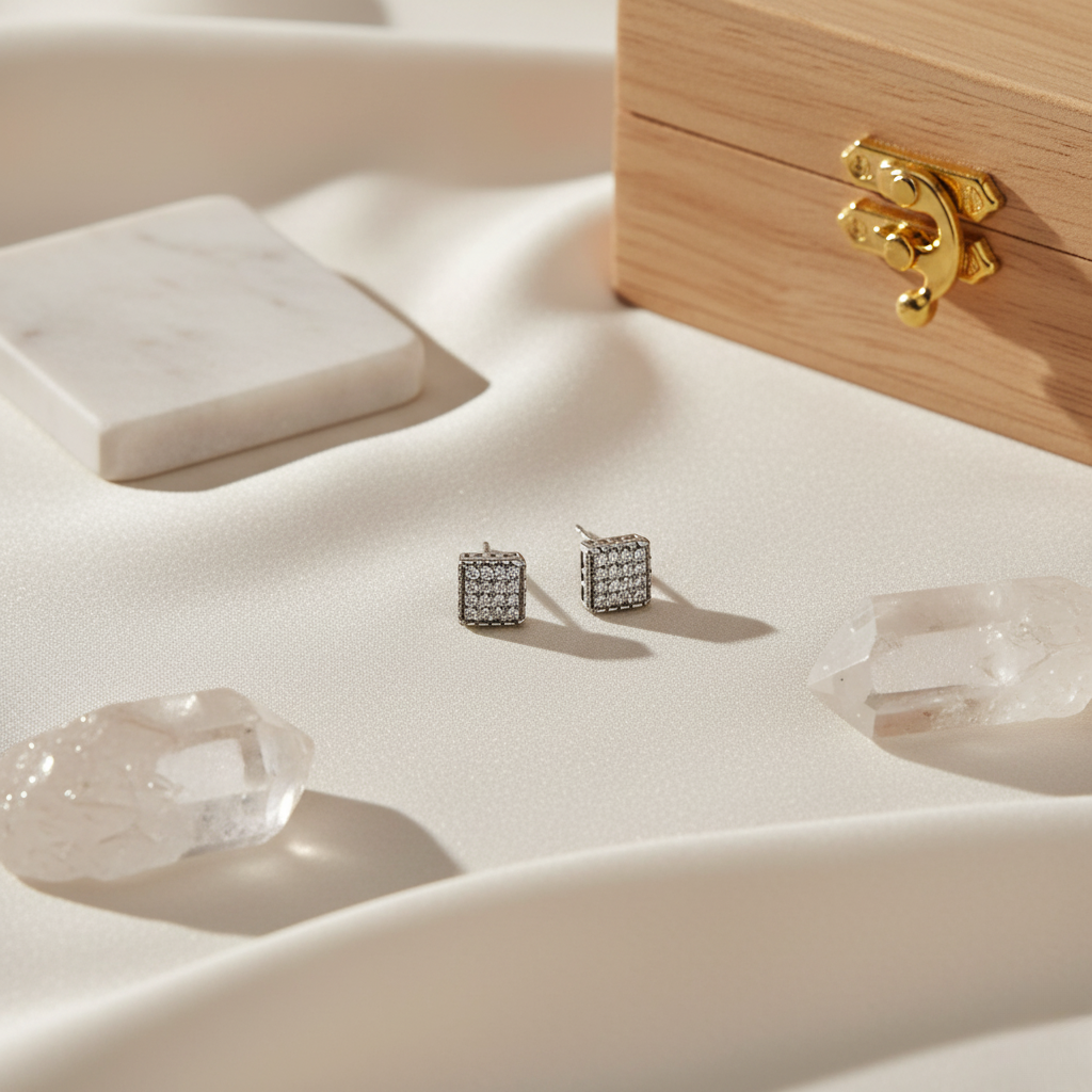 Luxe Pave Square Micro-Studs