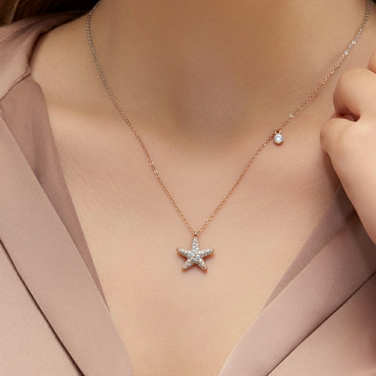 Starlight Pavé Rose Gold Starfish Necklace