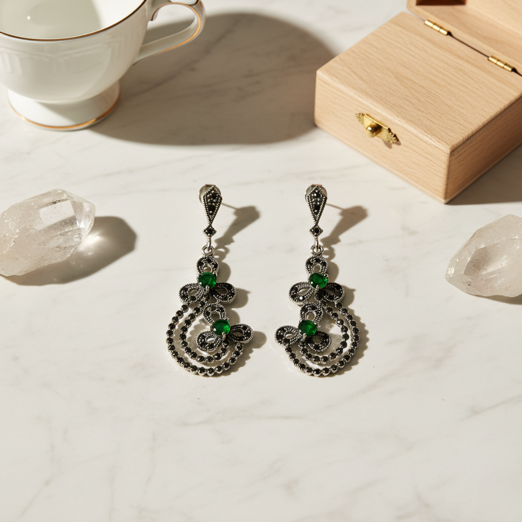 Emerald Art Deco Dangles