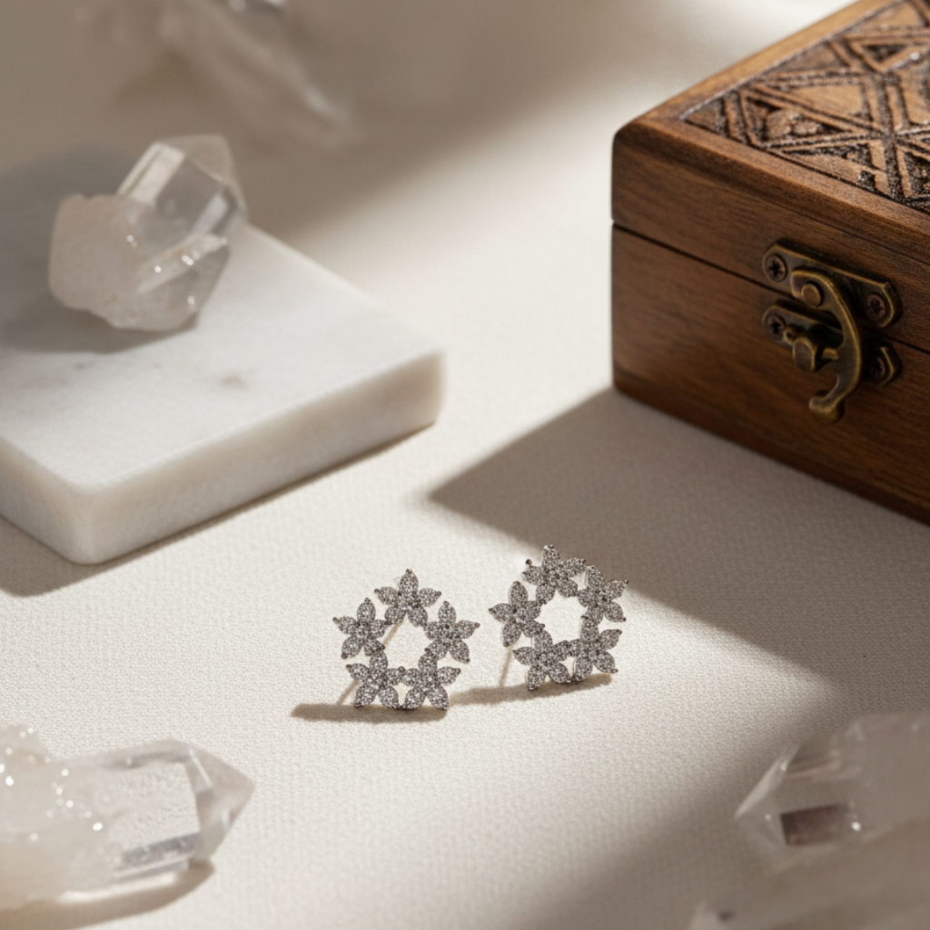 Pavé Five-Petal Flower Studs