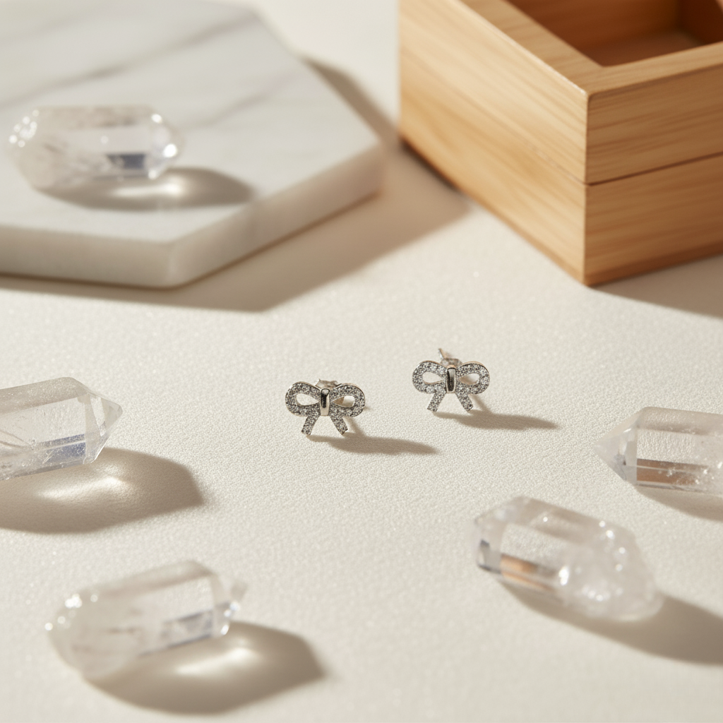 Pave Ribbon Bow Studs