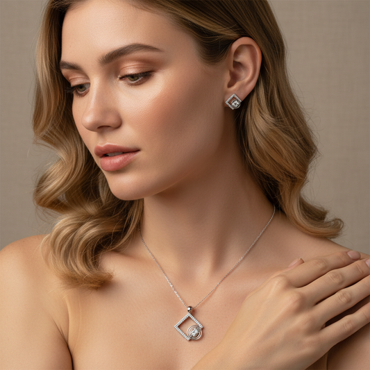 Architectural Pavé Square Jewelry Set