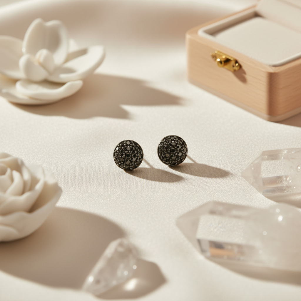 Obsidian Pave Stud Earrings