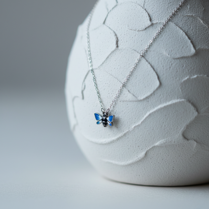 Blue Enamel Cicada Pendant Necklace