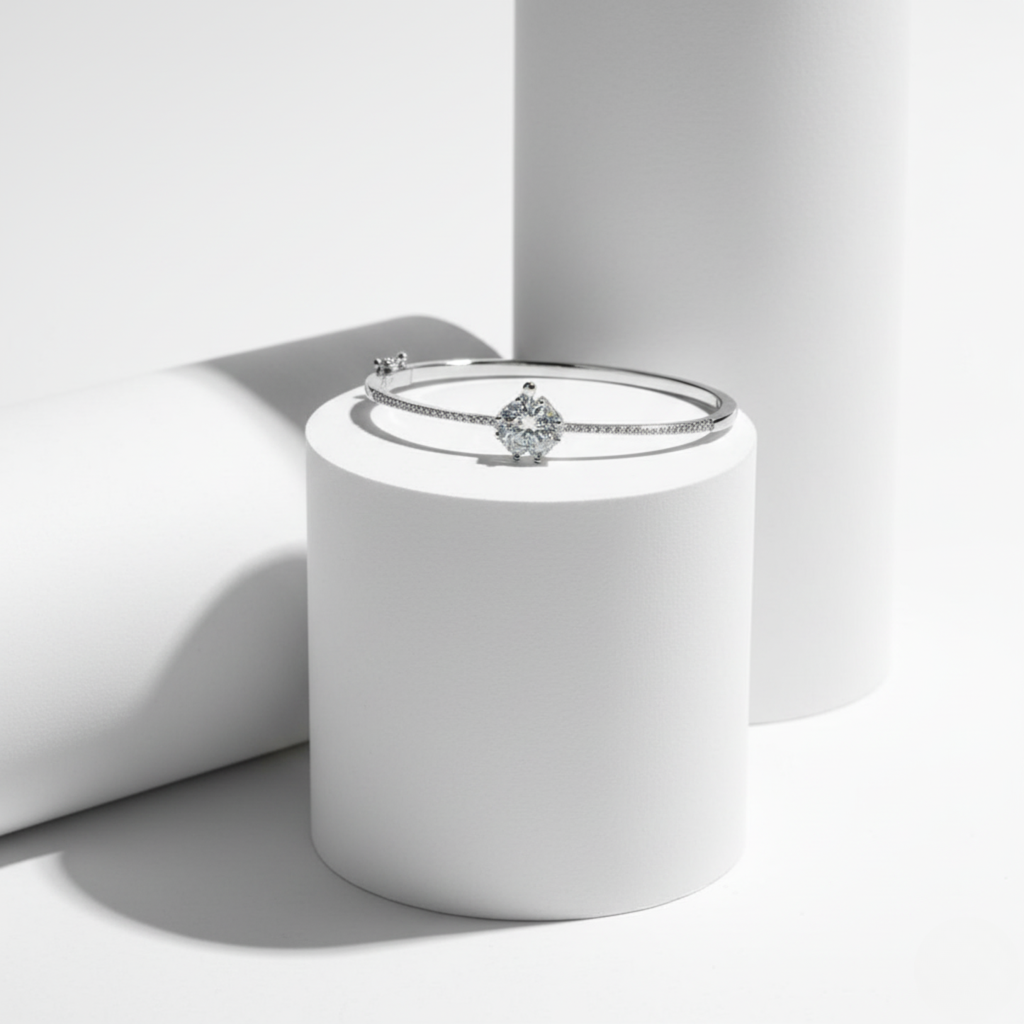 Solitaire Pave Accent Rigid Bracelet