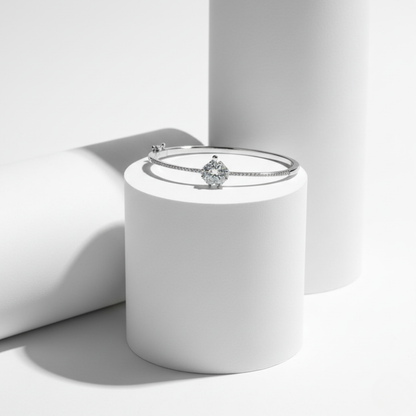 Solitaire Pave Accent Rigid Bracelet