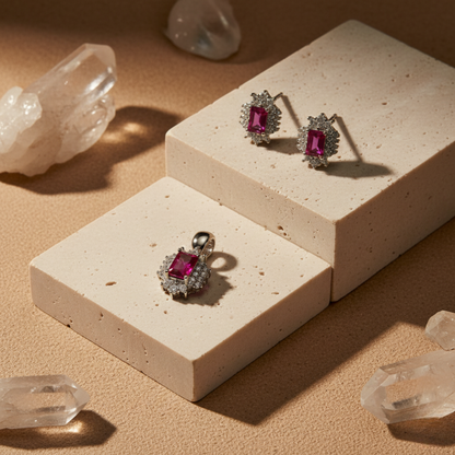 Regal Emerald-Cut Halo Sterling Set