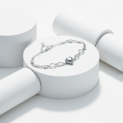 Puffed Heart Love Link Bracelet