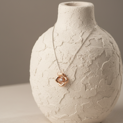 Luxe Clover Rose Gold Solitaire Necklace