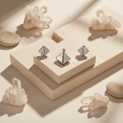 Modern Shell & Pavé Sterling Set