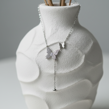 Dancing Butterfly Pavé Lariat Necklace