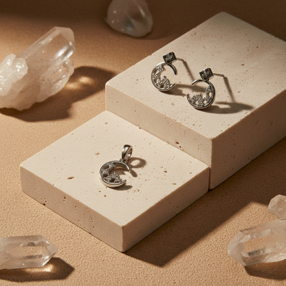 Starlight Crescent Moon Sterling Set