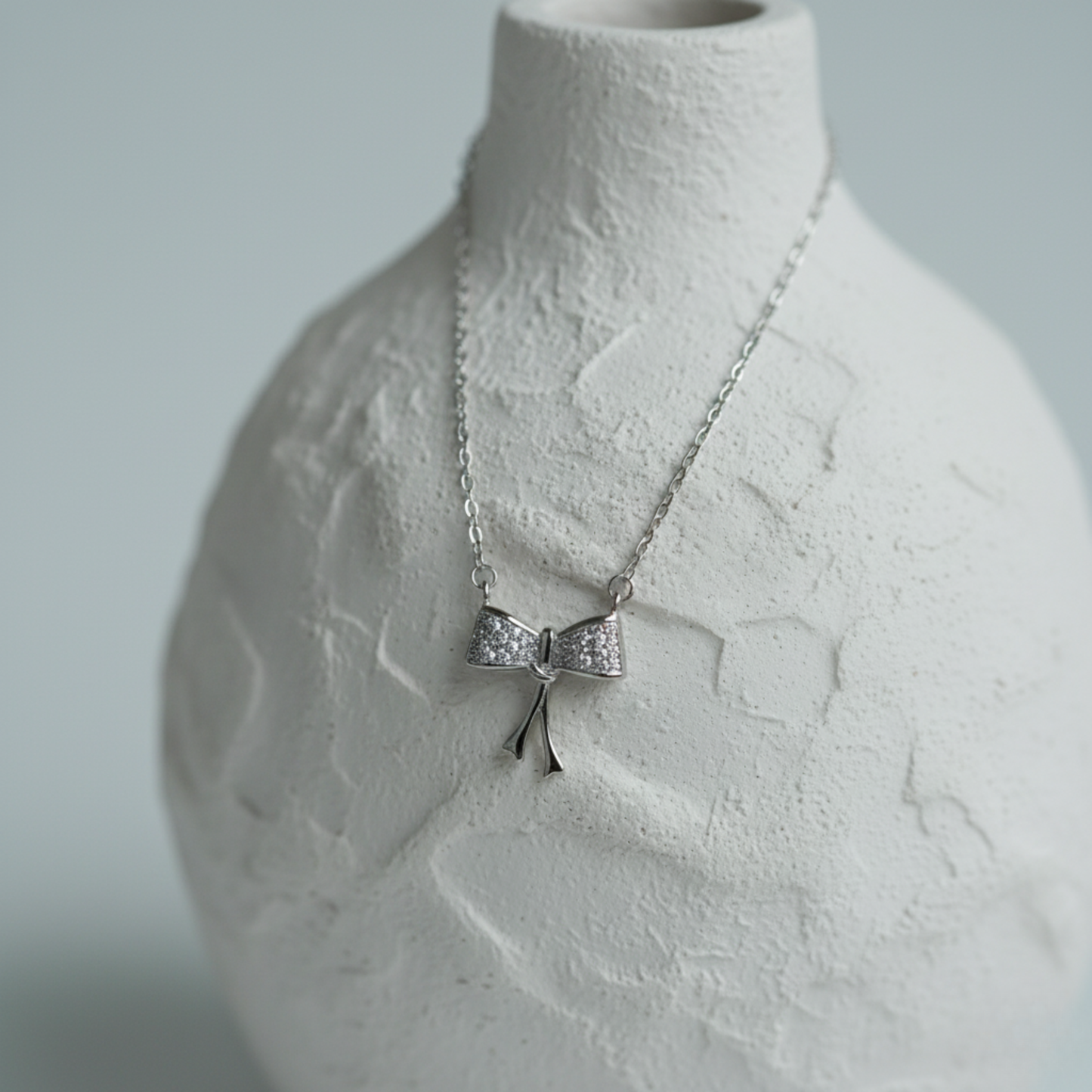 Dainty Pavé Bow Charm Necklace