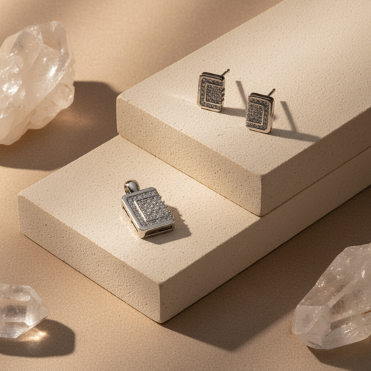 Modern Pavé Rectangle Sterling Set