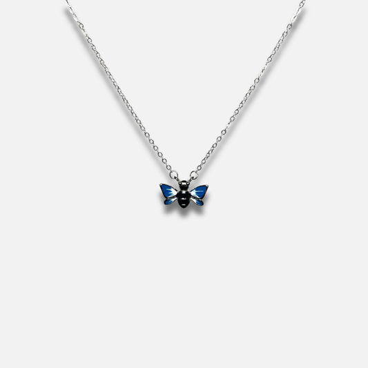 Blue Enamel Cicada Pendant Necklace