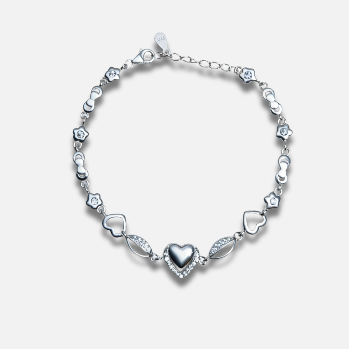 Puffed Heart Love Link Bracelet