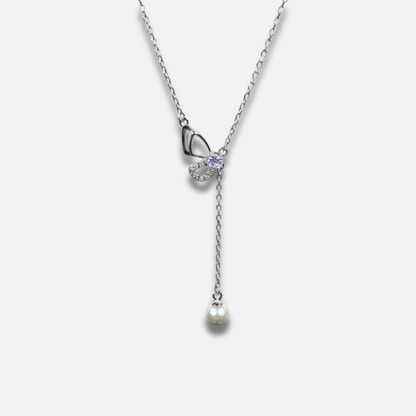 Butterfly Pearl Drop Lariat Necklace