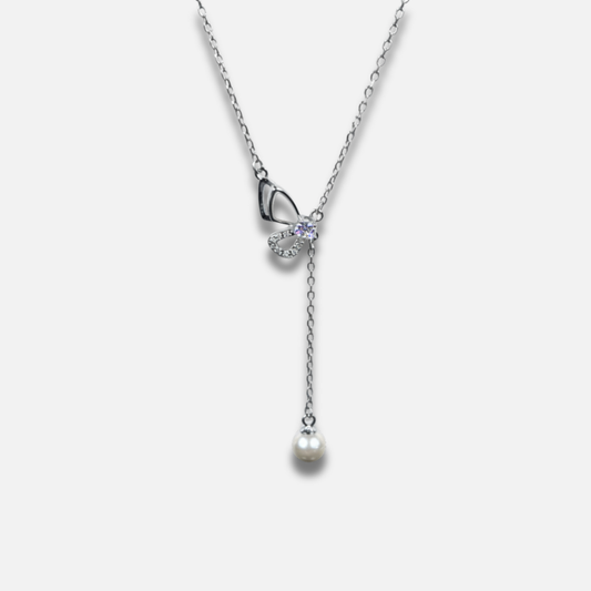 Butterfly Pearl Drop Lariat Necklace