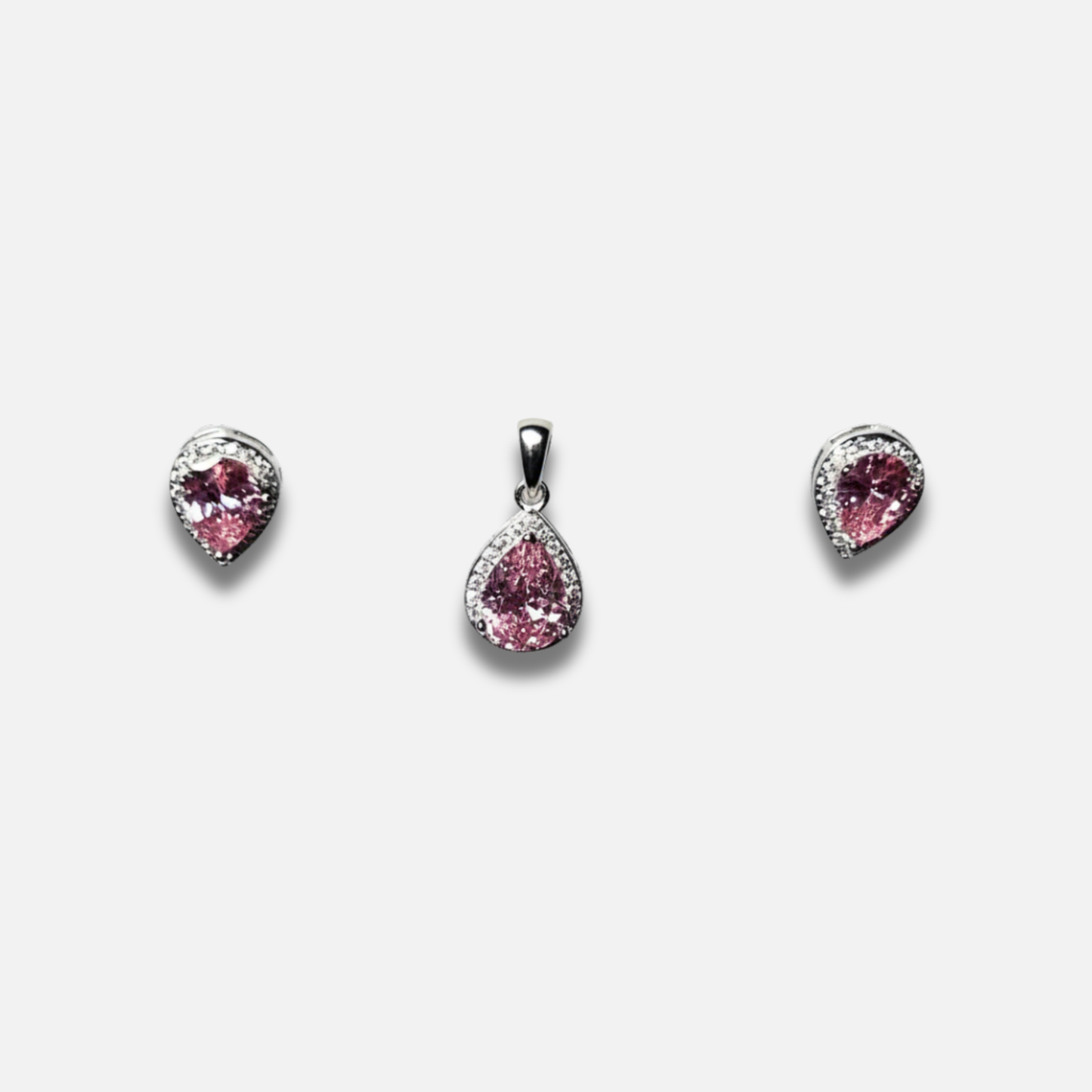 Pink Pear Halo Sterling Set