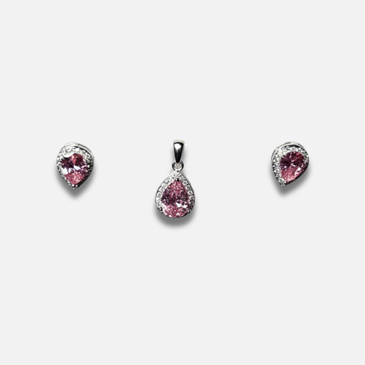 Pink Pear Halo Sterling Set