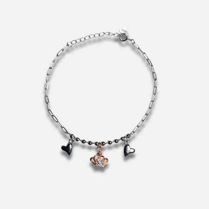Rose Gold Crown Heart Charm Bracelet