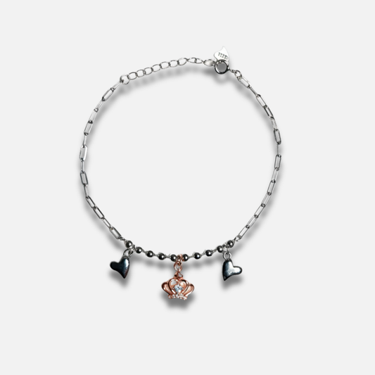 Rose Gold Crown Heart Charm Bracelet