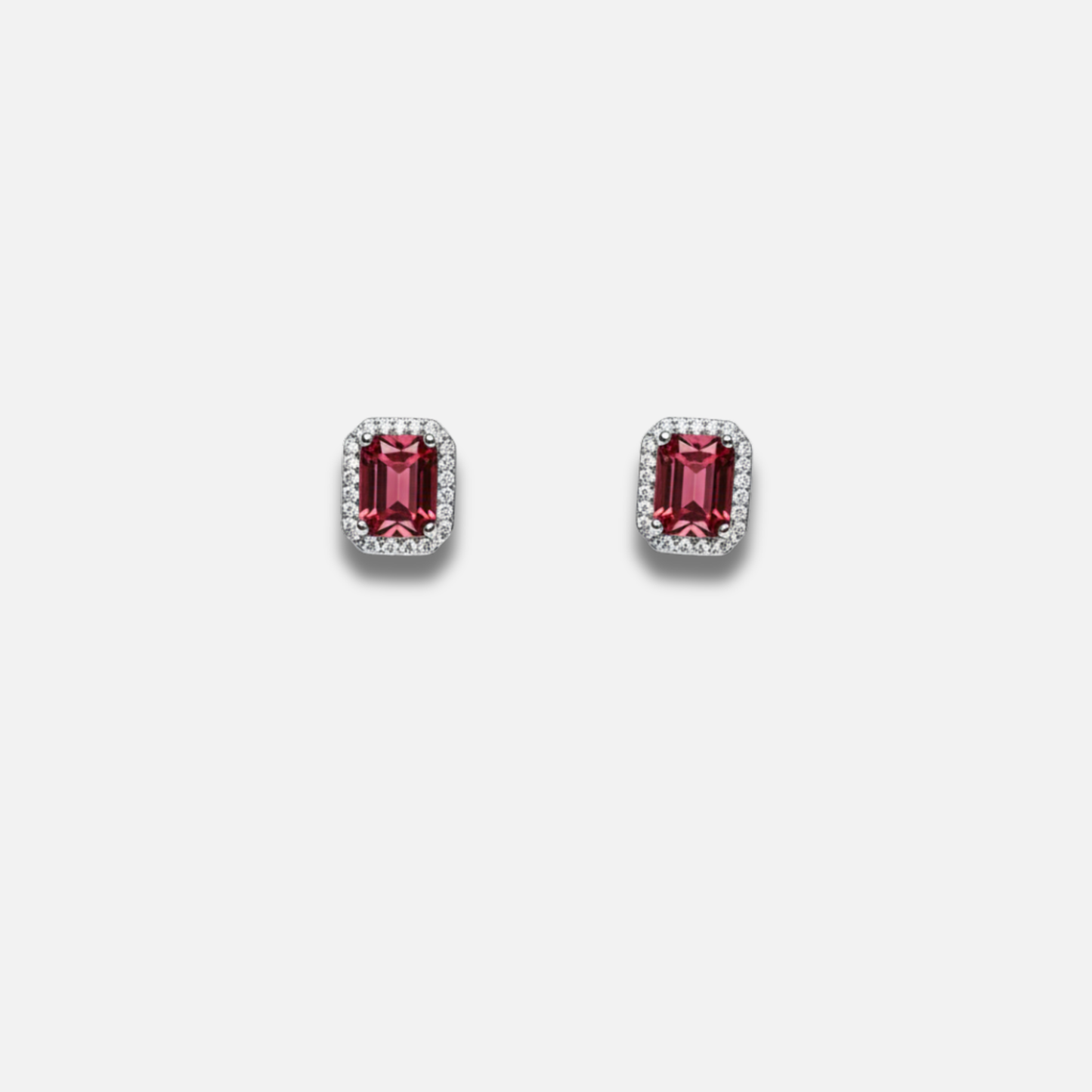 Radiant Ruby Halo Studs