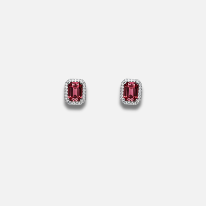 Radiant Ruby Halo Studs