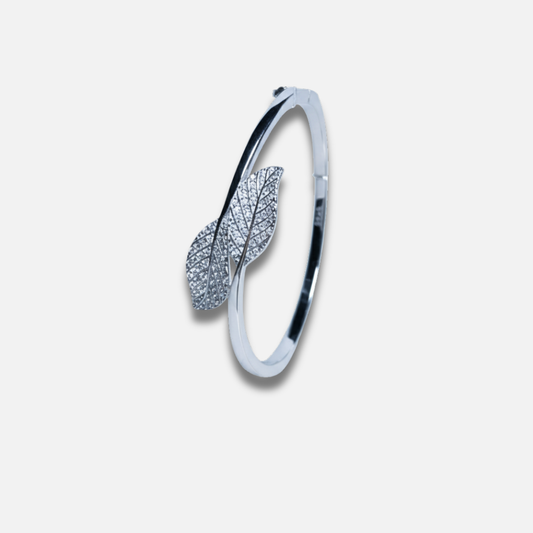 Pave Leaf Embrace Rigid Bracelet