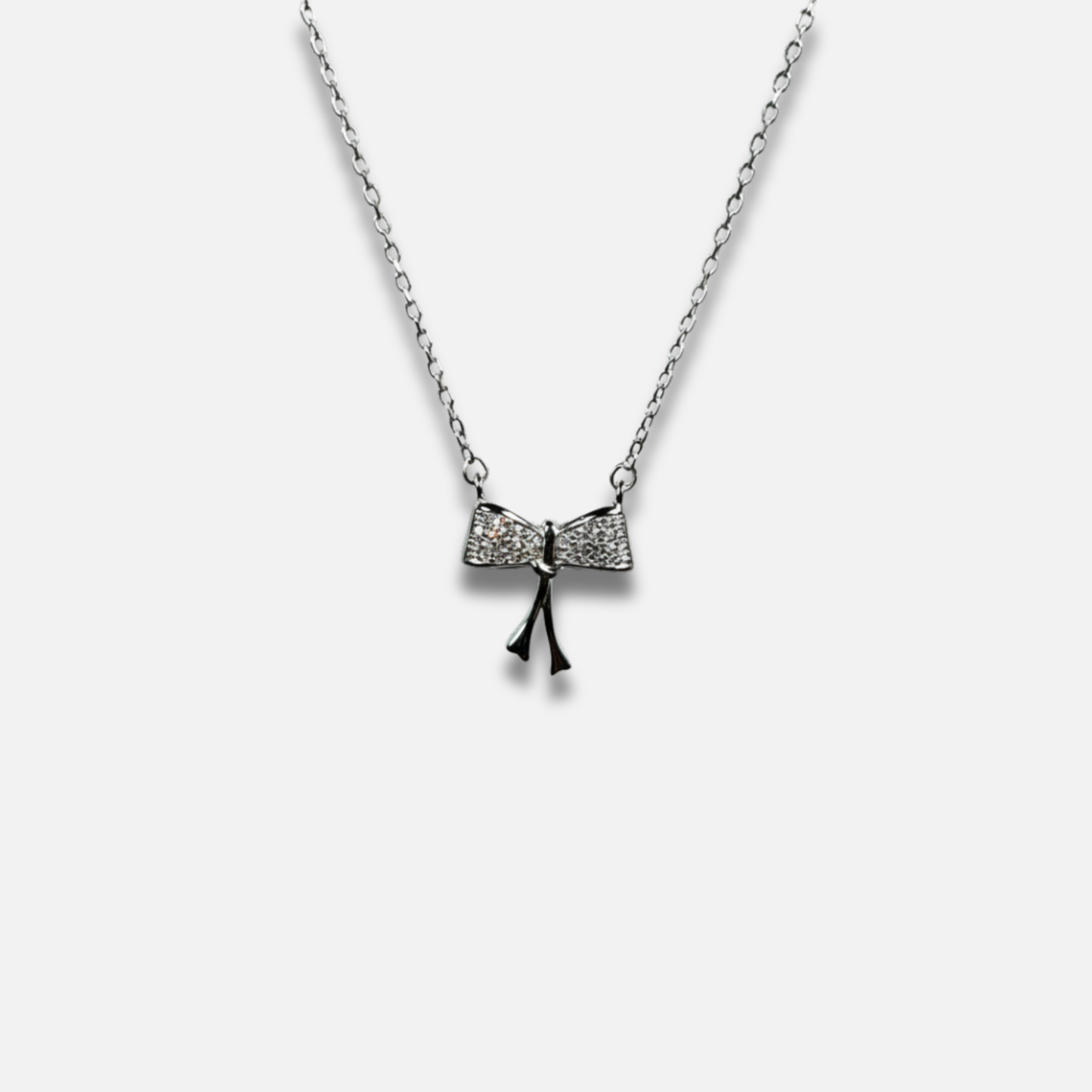 Dainty Pavé Bow Charm Necklace
