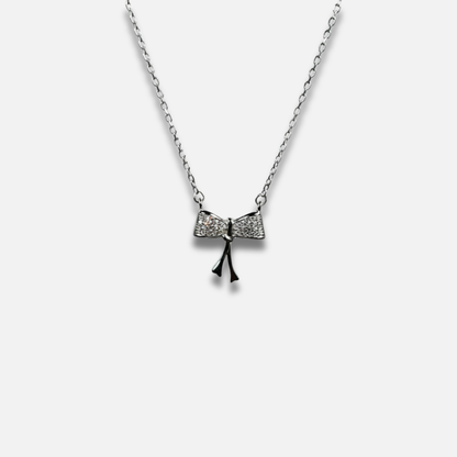 Dainty Pavé Bow Charm Necklace