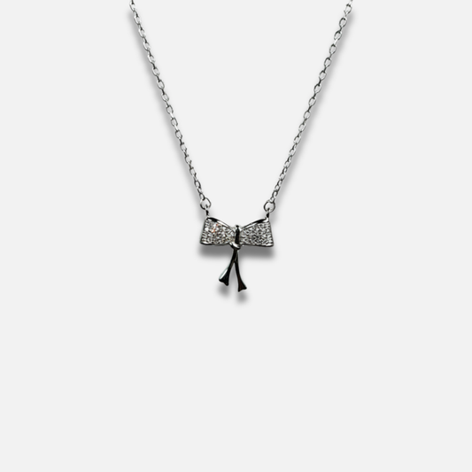 Dainty Pavé Bow Charm Necklace