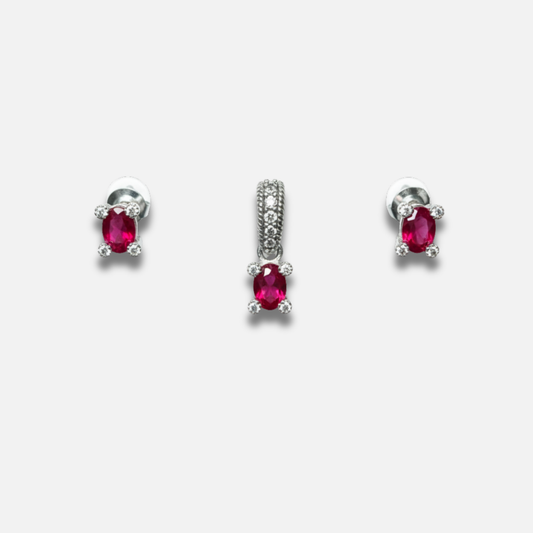 Scarlet Oval Gemstone Sterling Set