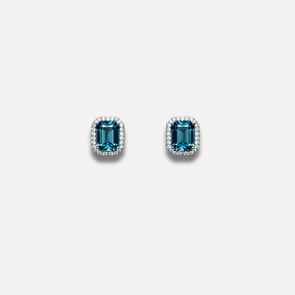 Ocean-Deep Topaz Halo Studs
