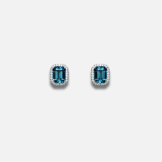 Ocean-Deep Topaz Halo Studs