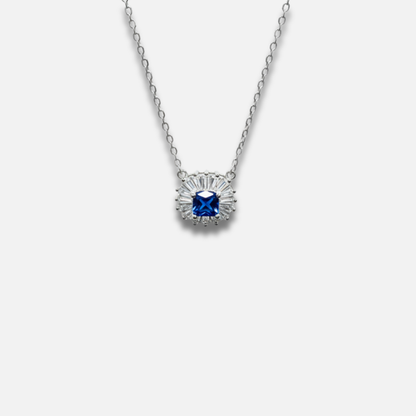 Royal Blue Baguette Halo Necklace