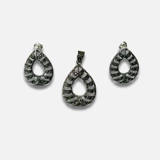 Vintage Marcasite Teardrop Sterling Set