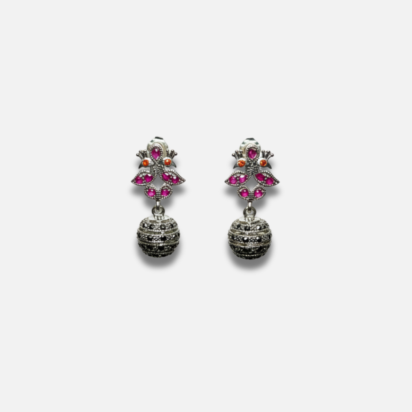 Victorian Marcasite Ruby Drop Earrings