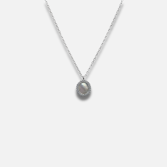 Classic Pearl Halo Solitaire Necklace